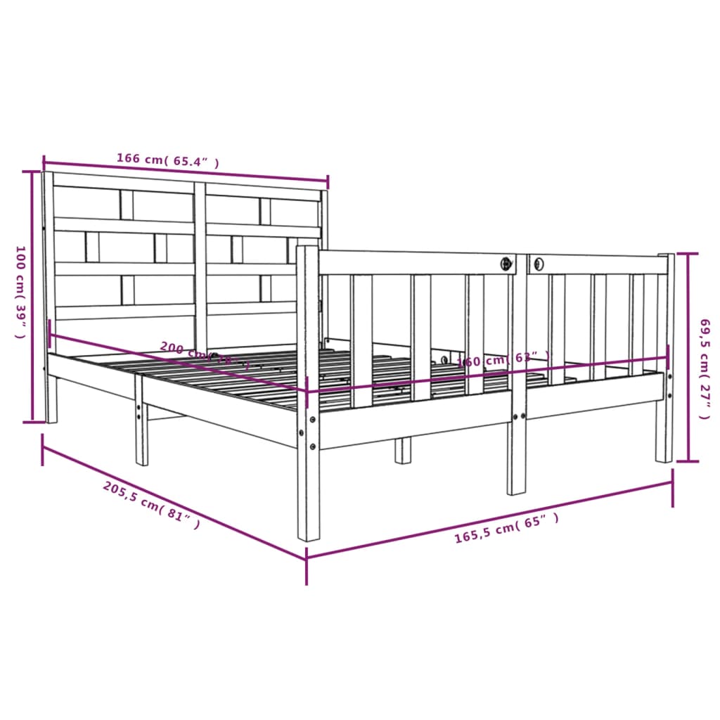 vidaXL Bed Frame without Mattress Solid Wood 160x200 cm (810092+814204)