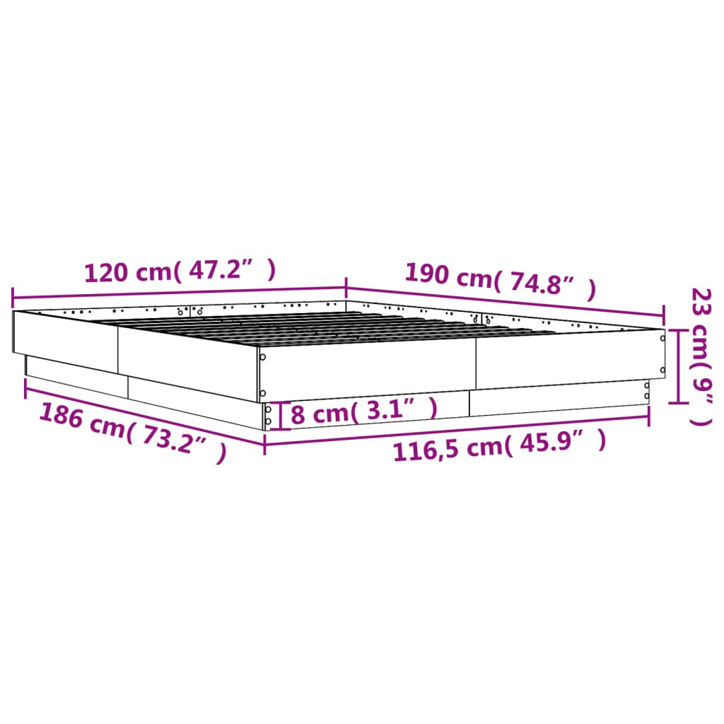 vidaXL Bed Frame with LED without Mattress Sonoma Oak 120x190 cm Small Double