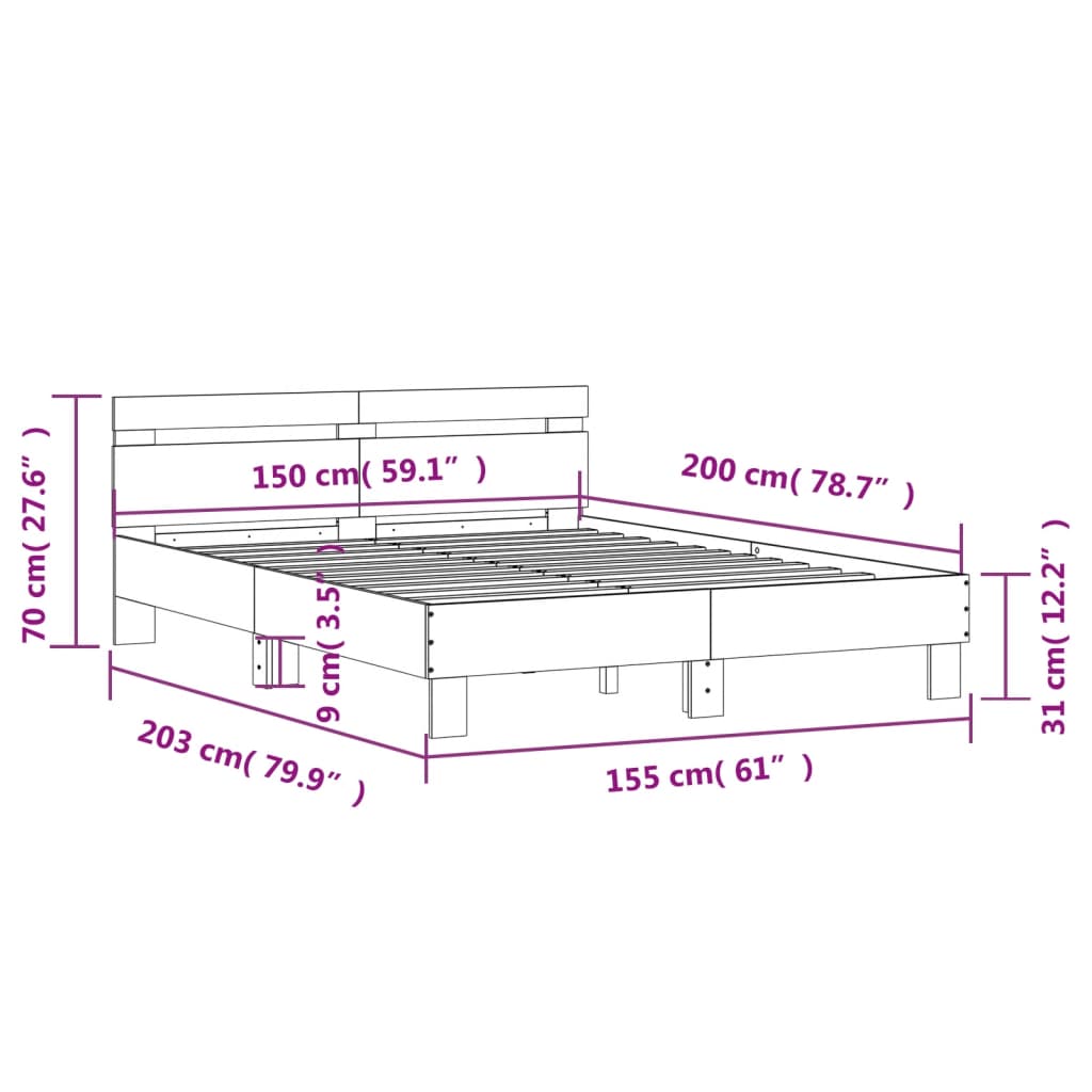 vidaXL Bed Frame with LED without Mattress Black 150x200 cm King Size