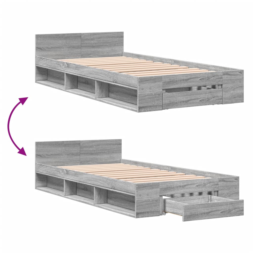 vidaXL Bed Frame with Drawer without Mattress Grey Sonoma 100x200 cm