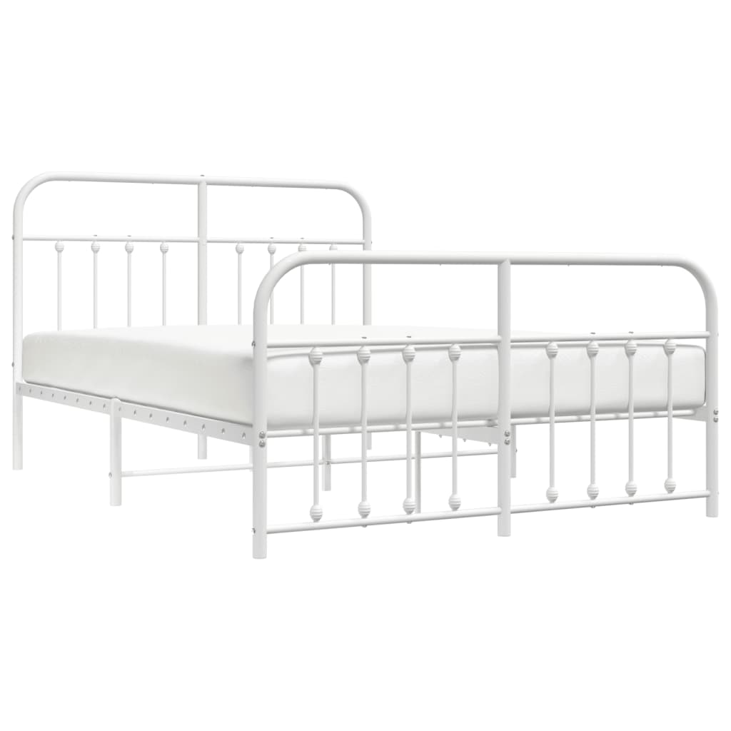 vidaXL Metal Bed Frame without Mattress with Footboard White 135x190 cm Double