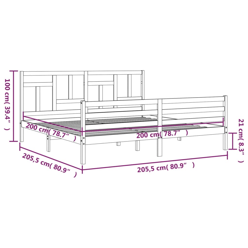 vidaXL Bed Frame without Mattress Grey 200x200 cm Solid Wood