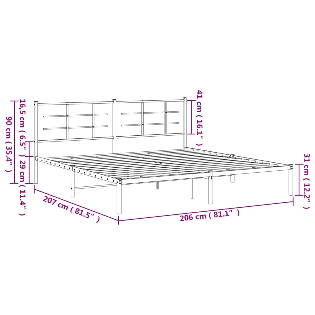 vidaXL Metal Bed Frame without Mattress with Headboard White 200x200 cm