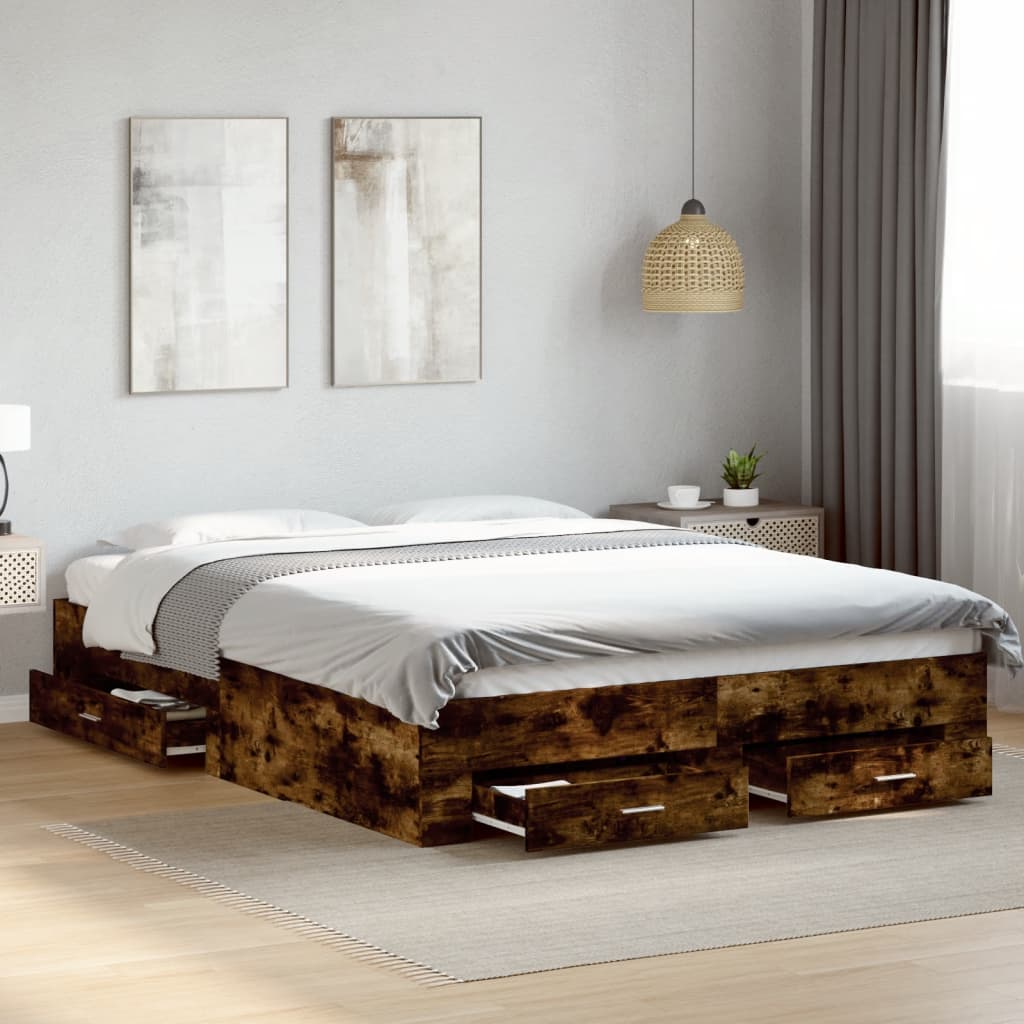 vidaXL Bed Frame with Drawers without Mattress Smoked Oak 150x200 cm King Size