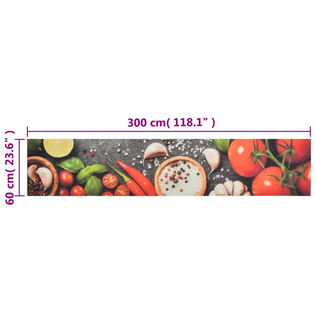 vidaXL Kitchen Rug Washable Vegetables 60x300 cm Velvet