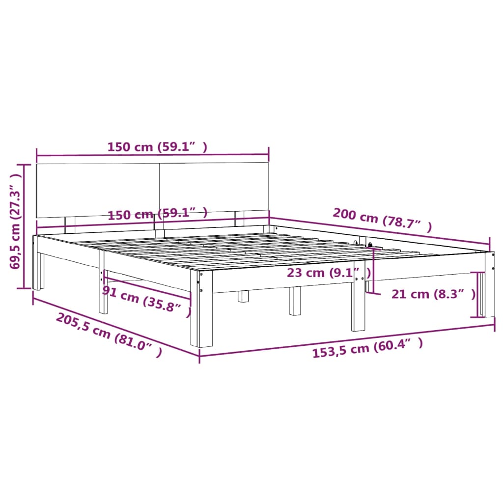 vidaXL Bed Frame without Mattress 150x200 cm King Size