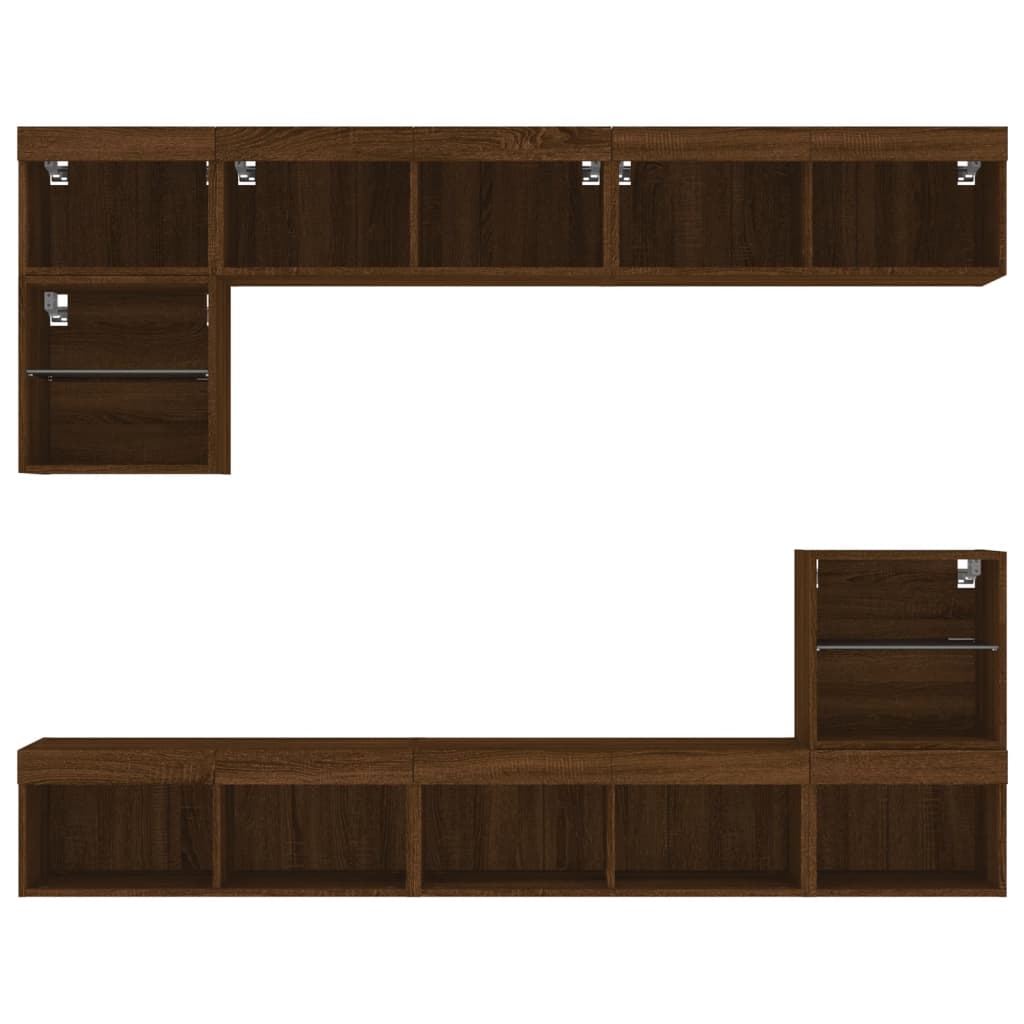 vidaXL 8 Piece TV Wall Units with LED Brown Oak Engineered Wood