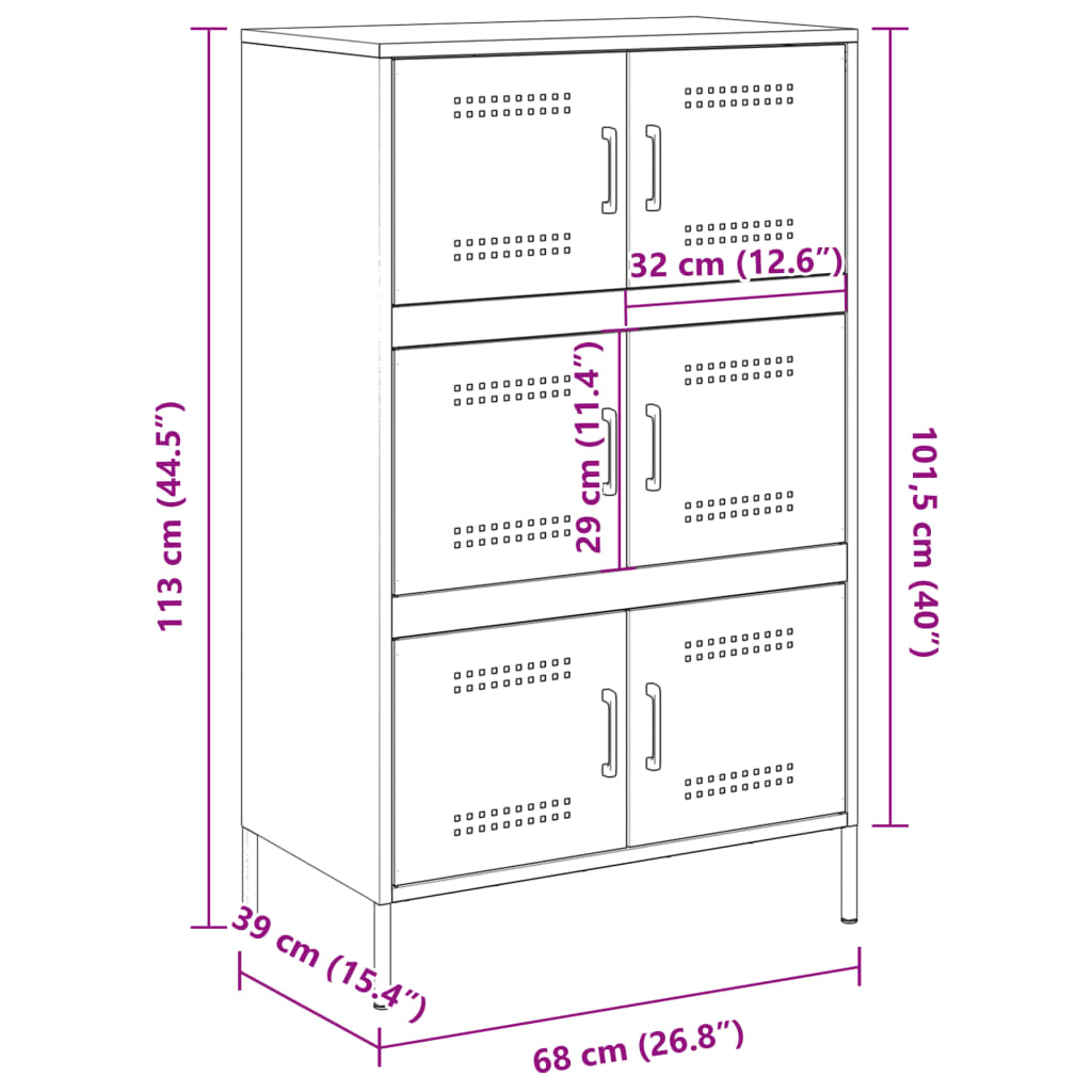 vidaXL Highboard Mustard Yellow 68x39x113 cm Steel