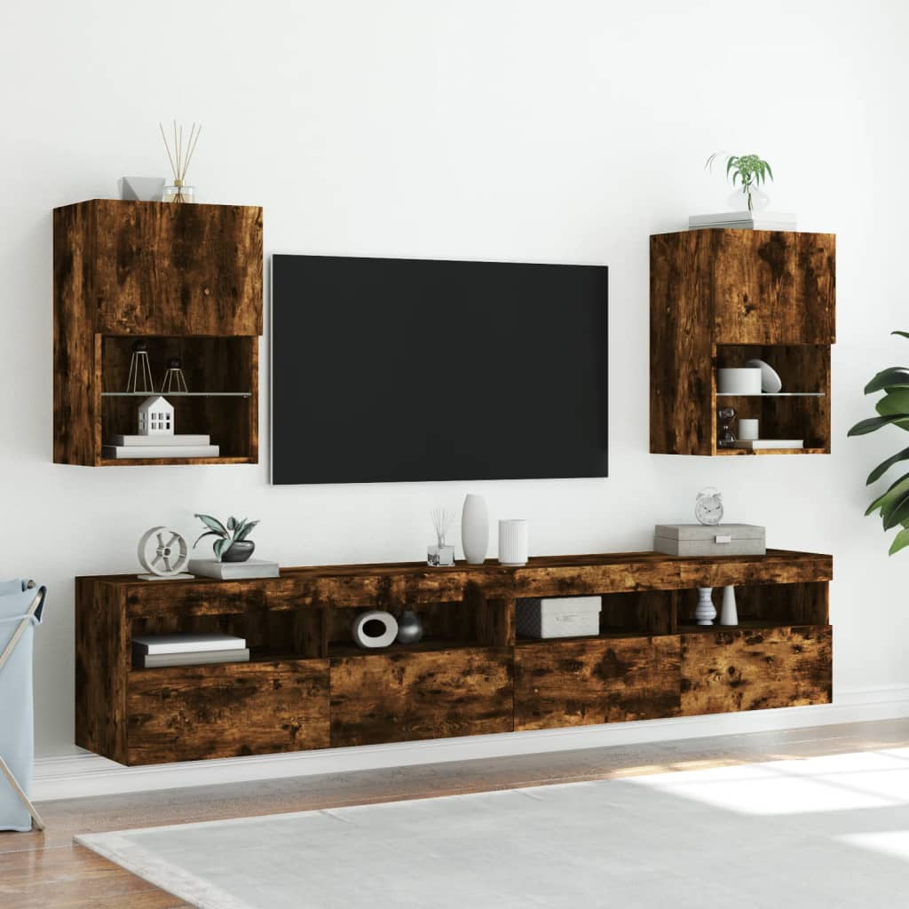 vidaXL TV Cabinet with LED Lights Smoked Oak 40.5x30x60 cm