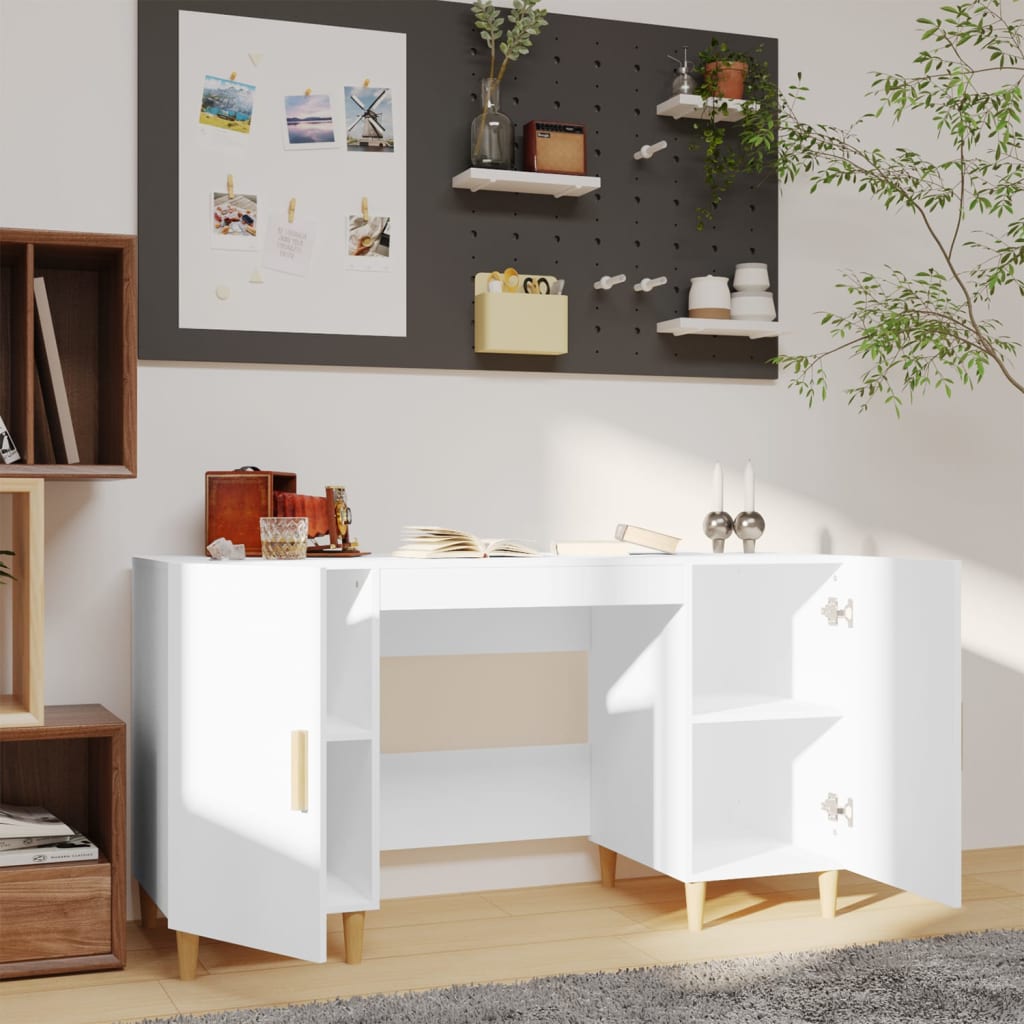 vidaXL Desk High Gloss White 140x50x75 cm Engineered Wood