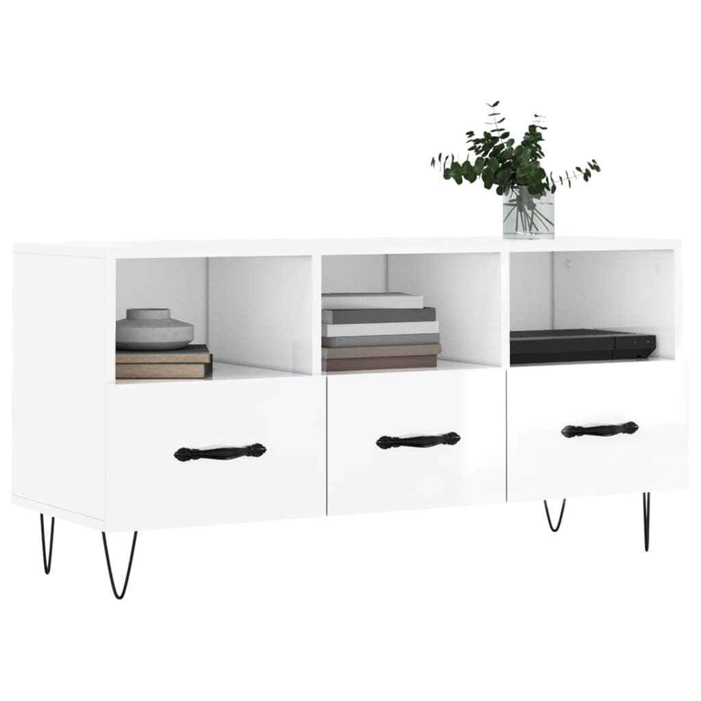 vidaXL TV Cabinet High Gloss White 102x36x50 cm Engineered Wood