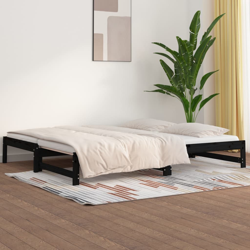 vidaXL Pull-out Day Bed without Mattress Black 2x(90x200) cm