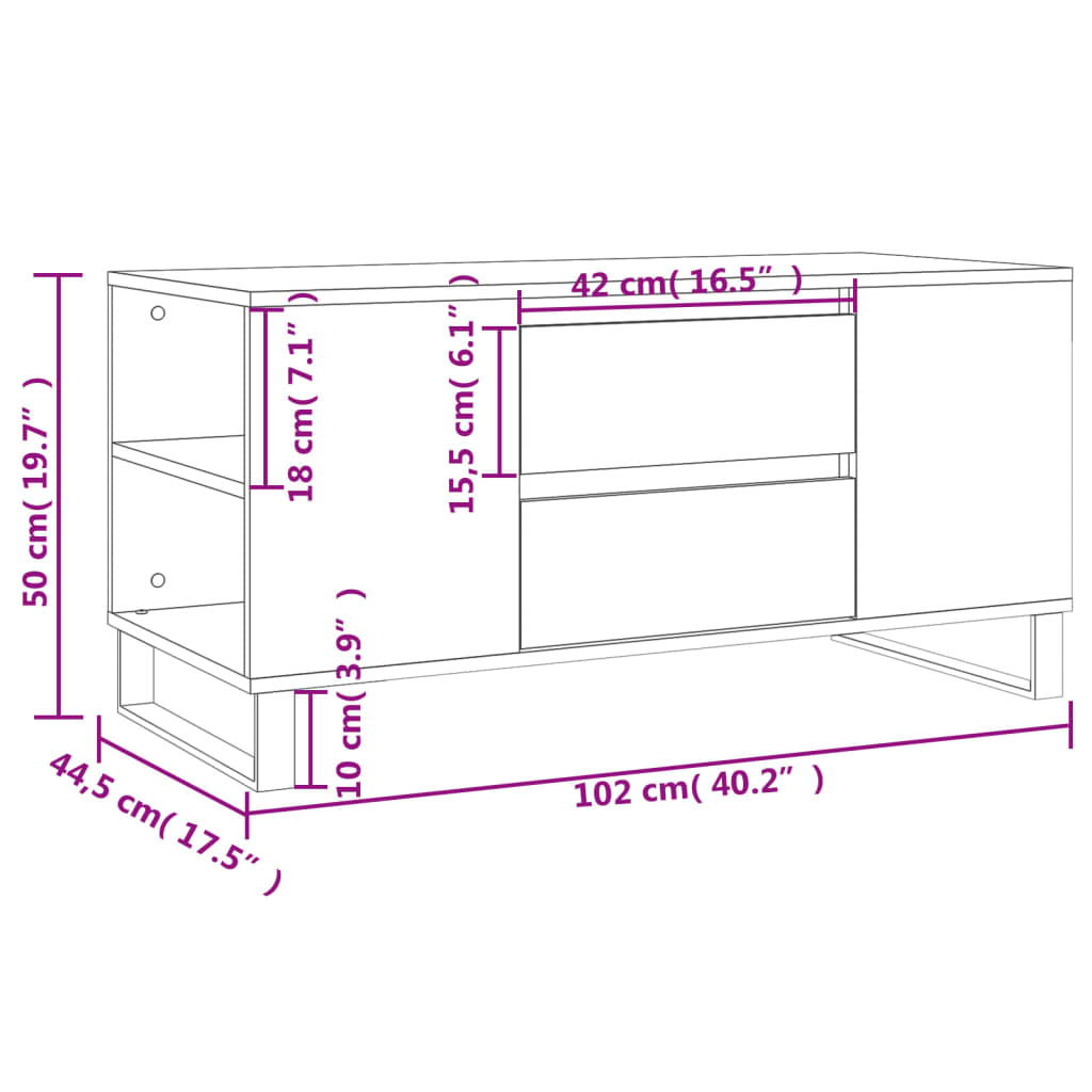 vidaXL Coffee Table Grey Sonoma 102x44.5x50 cm Engineered Wood