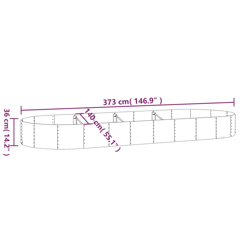 vidaXL Garden Raised Bed Powder-coated Steel 373x140x36 cm Silver