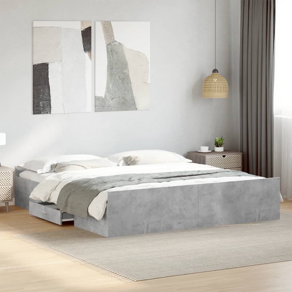 vidaXL Bed Frame with Drawers without Mattress Concrete Grey 180x200 cm Super King