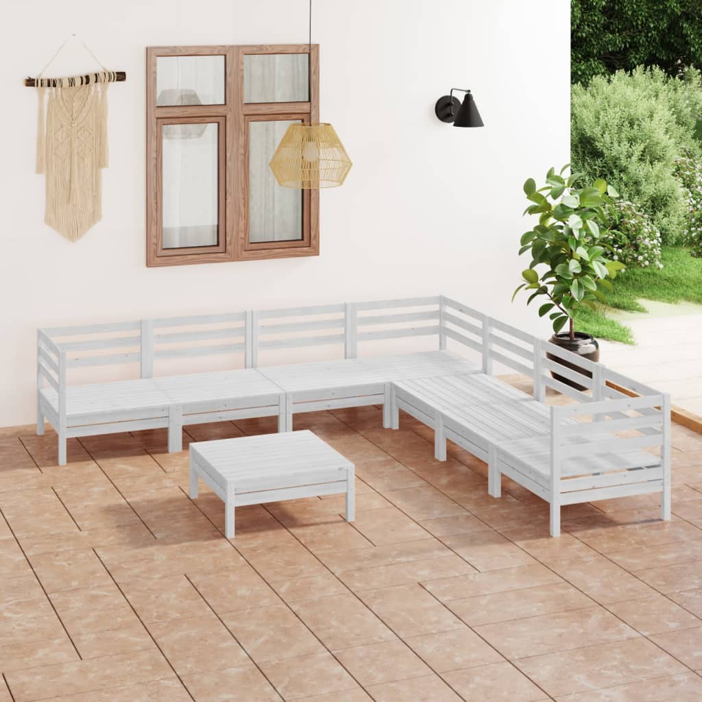 vidaXL 8 Piece Garden Lounge Set Solid Wood Pine White