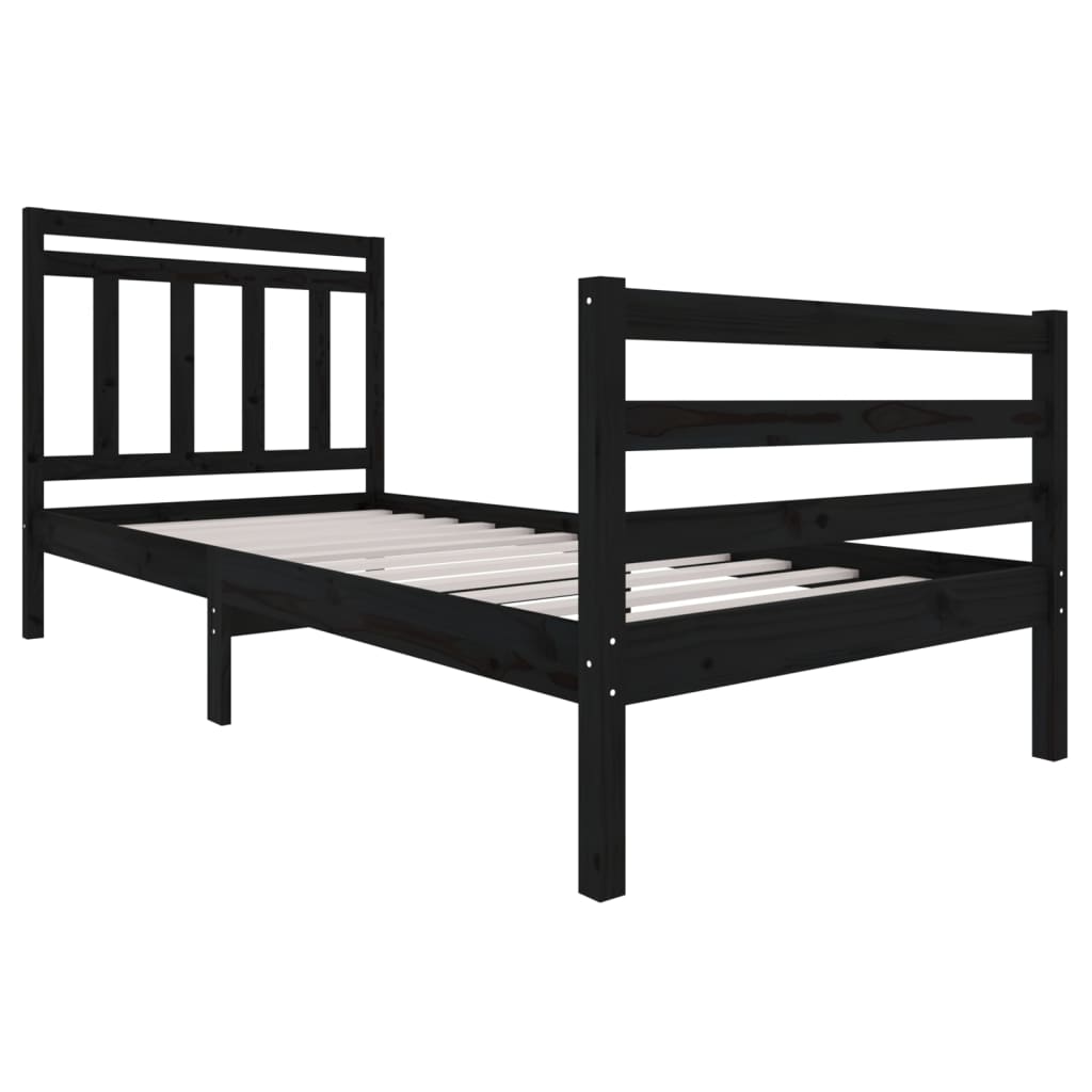 vidaXL Bed Frame without Mattress Black Solid Wood 90x200 cm