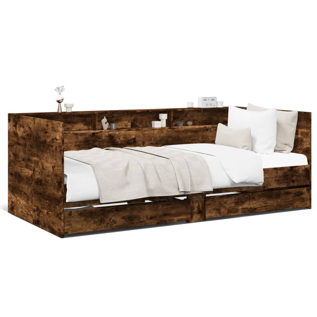 vidaXL Daybed with Drawers without Mattress Smoked Oak 75x190 cm Small Single