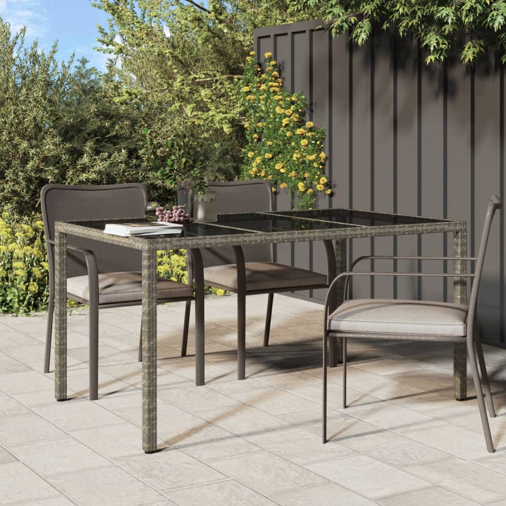 vidaXL Garden Table 150x90x75 cm Tempered Glass and Poly Rattan Grey