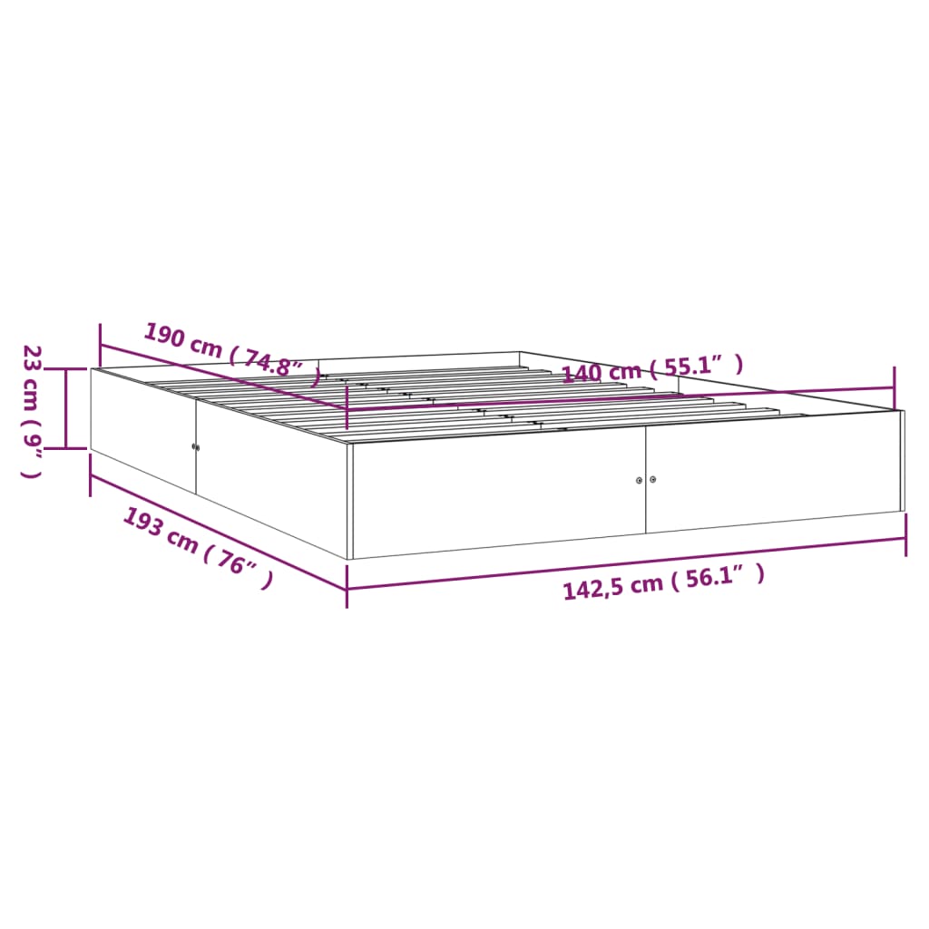 vidaXL Bed Frame without Mattress White Solid Wood 140x190 cm