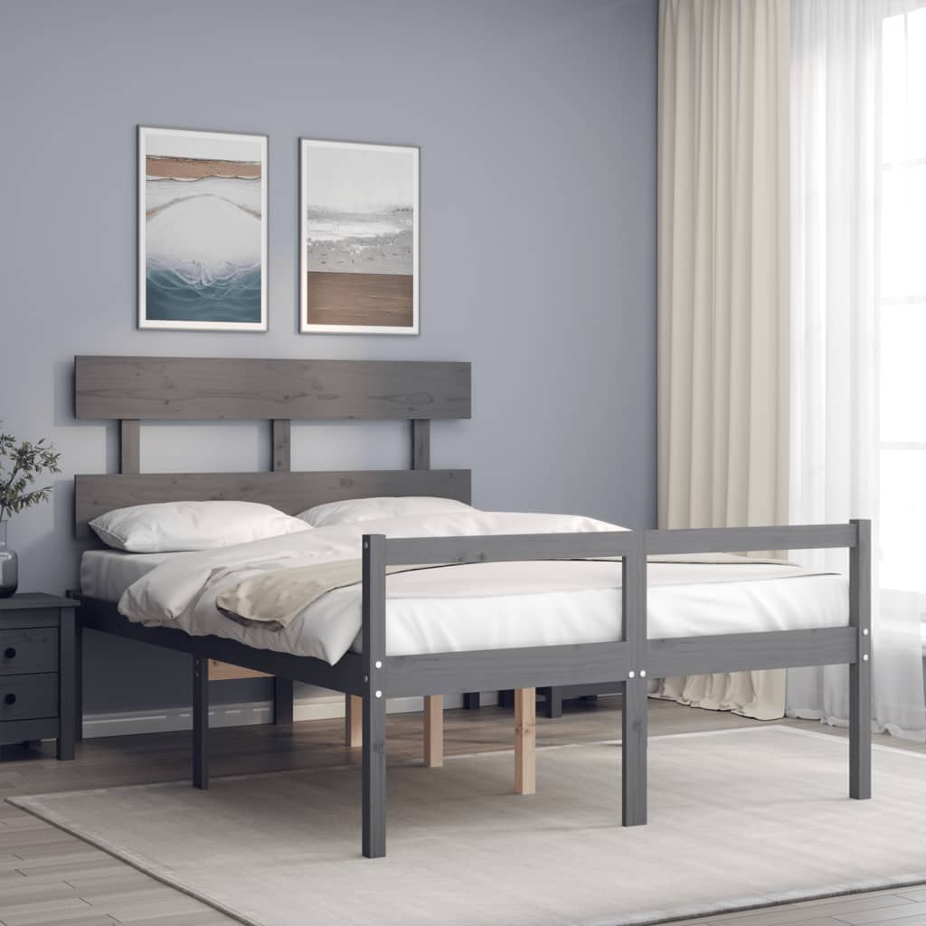 vidaXL Senior Bed without Mattress Grey Double Solid Wood