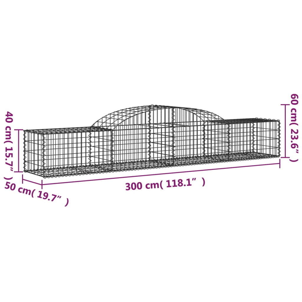 vidaXL Arched Gabion Baskets 5 pcs 300x50x40/60 cm Galvanised Iron