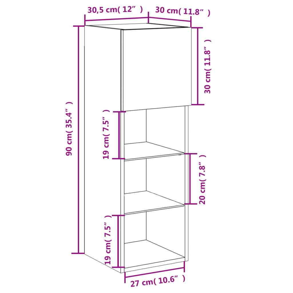 vidaXL TV Cabinets with LED Lights 2 pcs Smoked Oak 30.5x30x90 cm