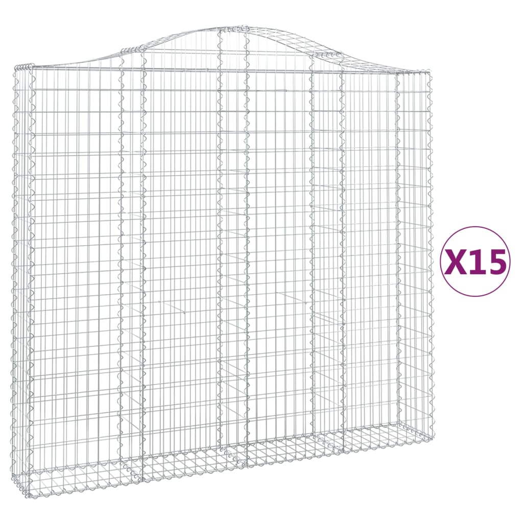 vidaXL Arched Gabion Baskets 15 pcs 200x30x180/200 cm Galvanised Iron