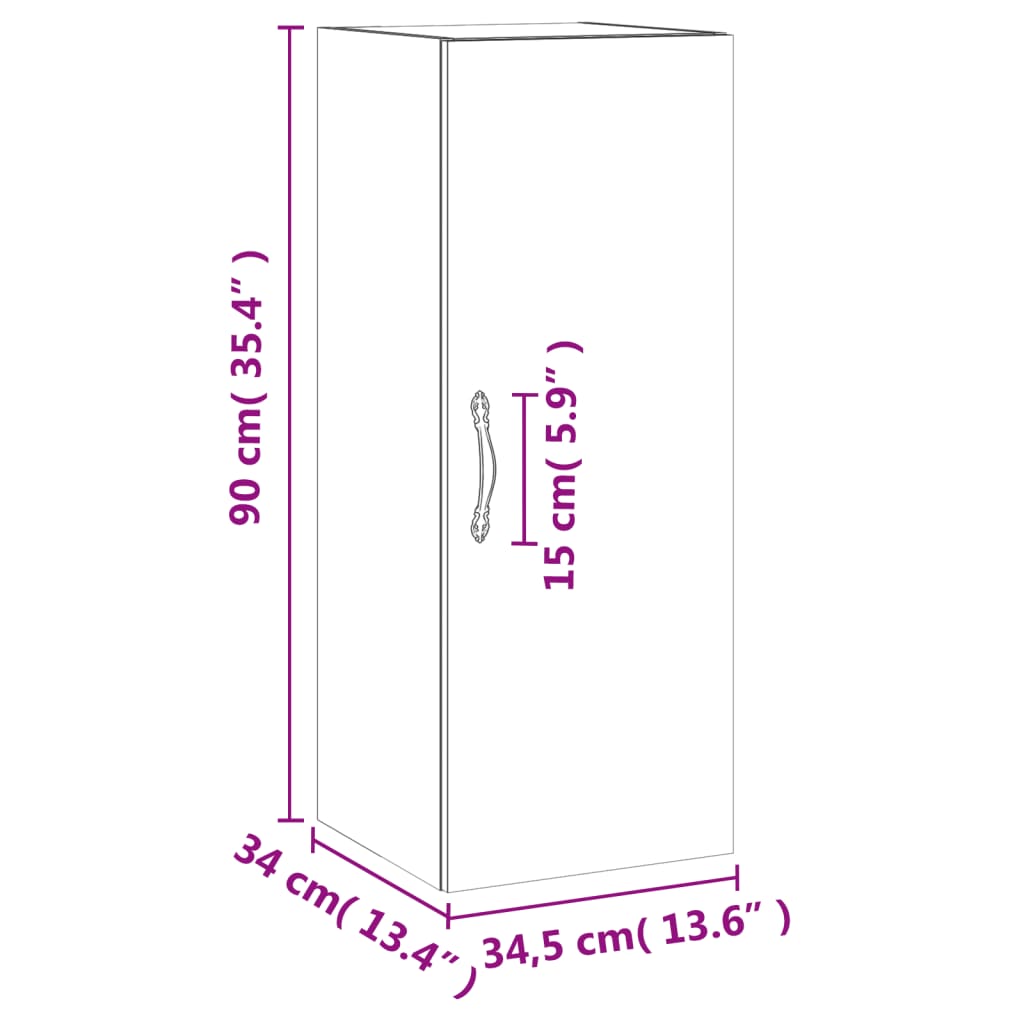 vidaXL Wall Mounted Cabinet White 34.5x34x90 cm Engineered Wood