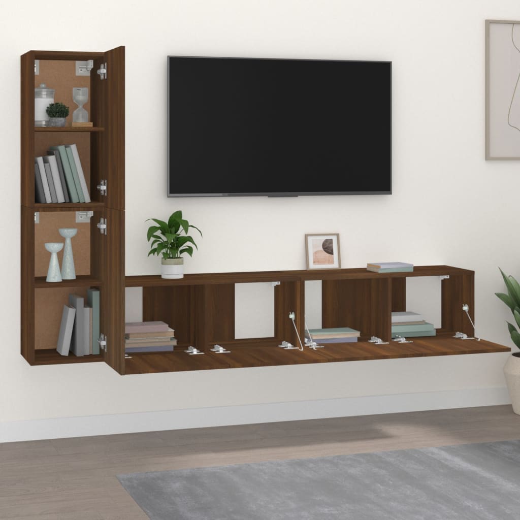 vidaXL 4 Piece TV Cabinet Set Brown Oak Engineered Wood