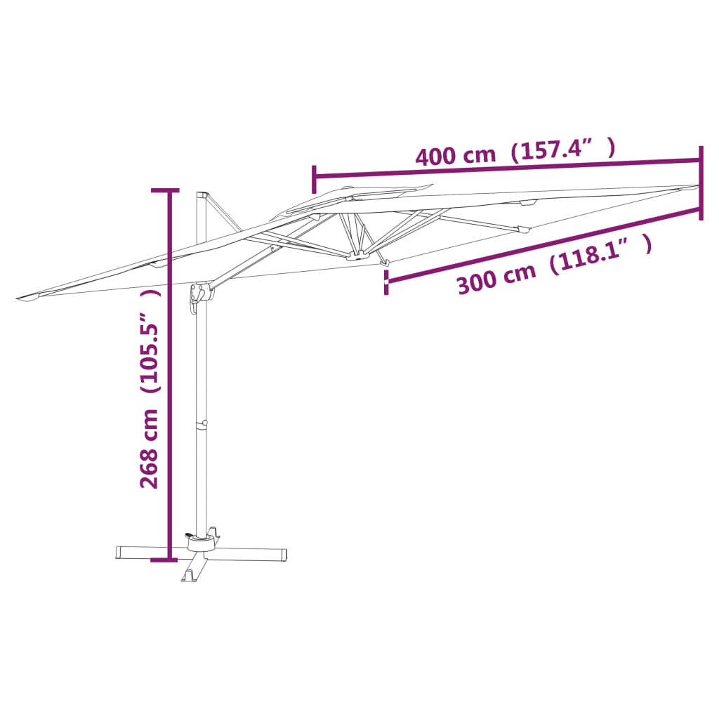 vidaXL Double Top Cantilever Garden Parasol Bordeaux Red 400x300 cm