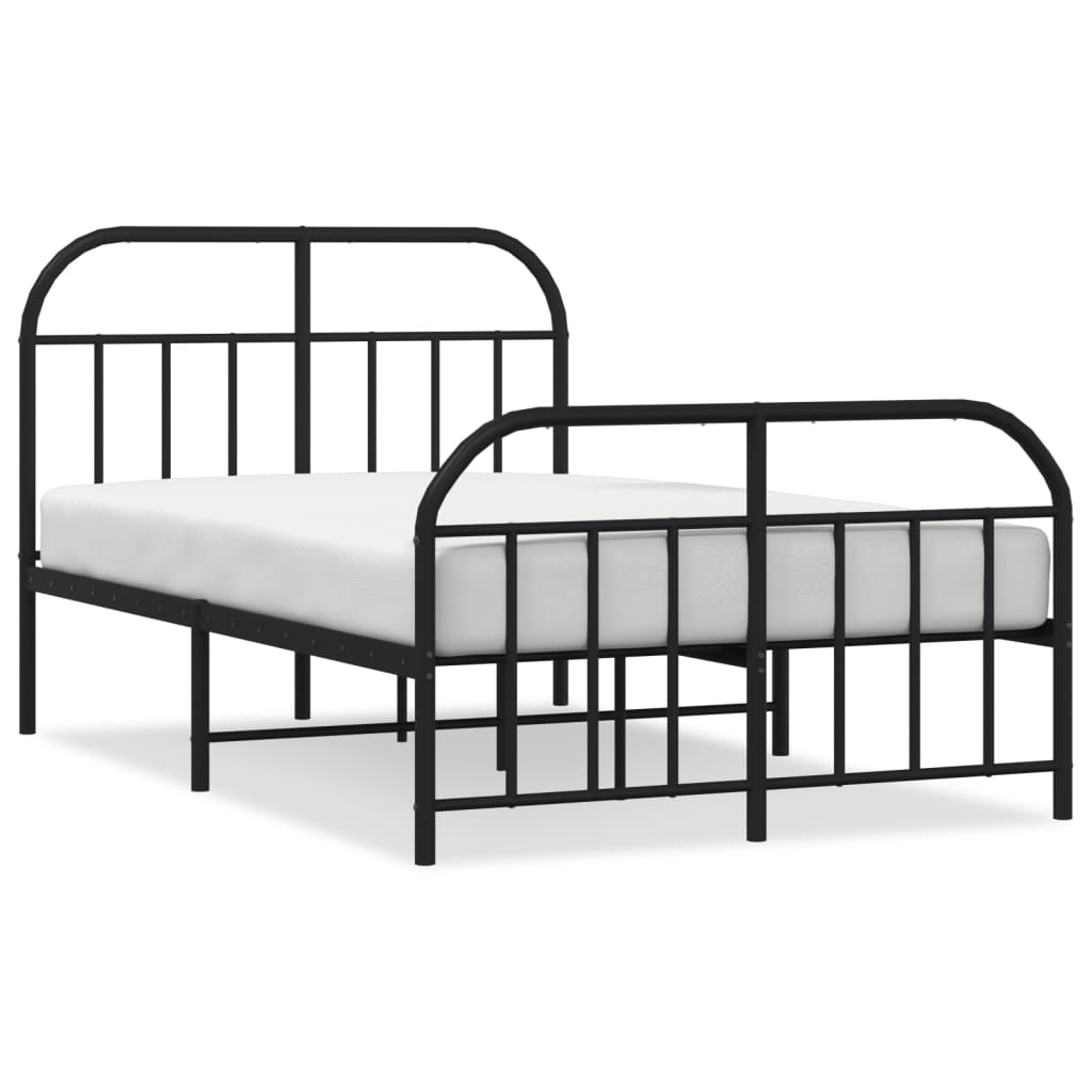 vidaXL Metal Bed Frame without Mattress with Footboard Black 120x190 cm Small Double