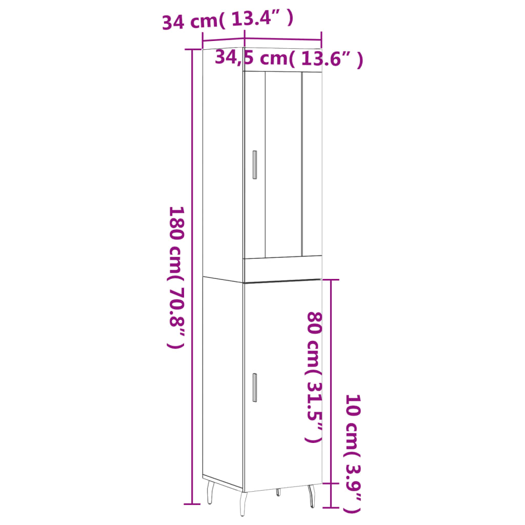 vidaXL Highboard Grey Sonoma 34.5x34x180 cm Engineered Wood