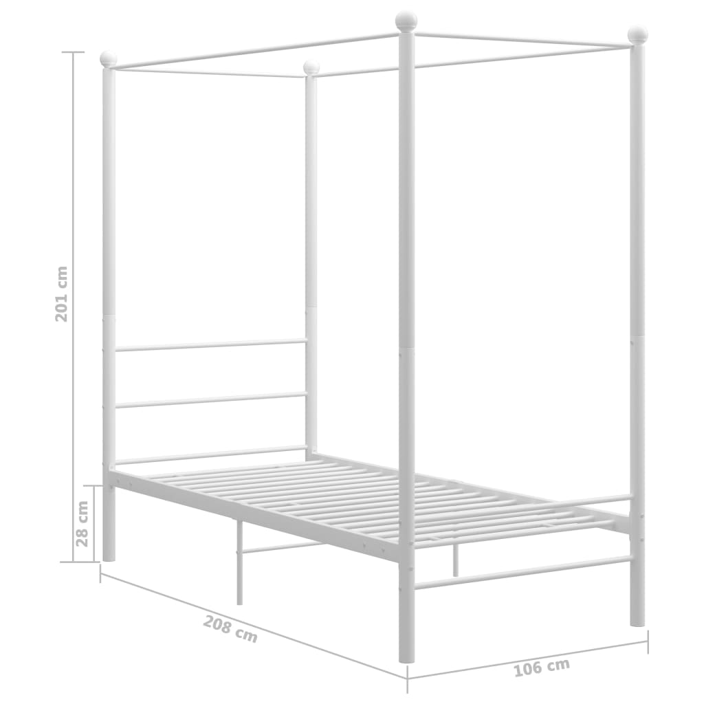 vidaXL Canopy Bed Frame without Mattress White Metal 100x200 cm