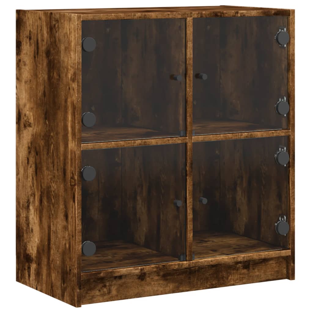 vidaXL Side Cabinet with Glass Doors Smoked Oak 68x37x75.5 cm