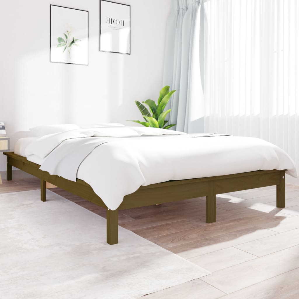 vidaXL Bed Frame Honey Brown 135x190 cm Double Solid Wood Pine