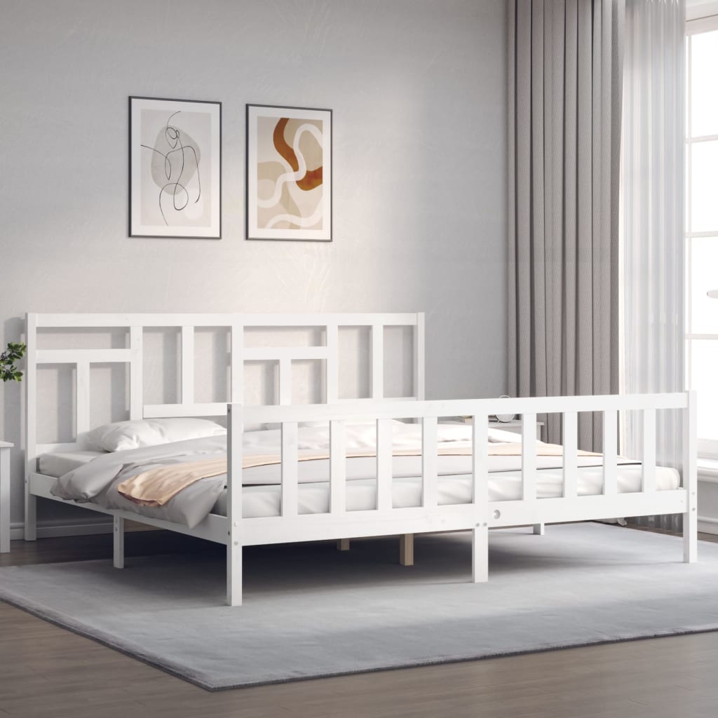 vidaXL Bed Frame without Mattress White Super King Size Solid Wood Pine