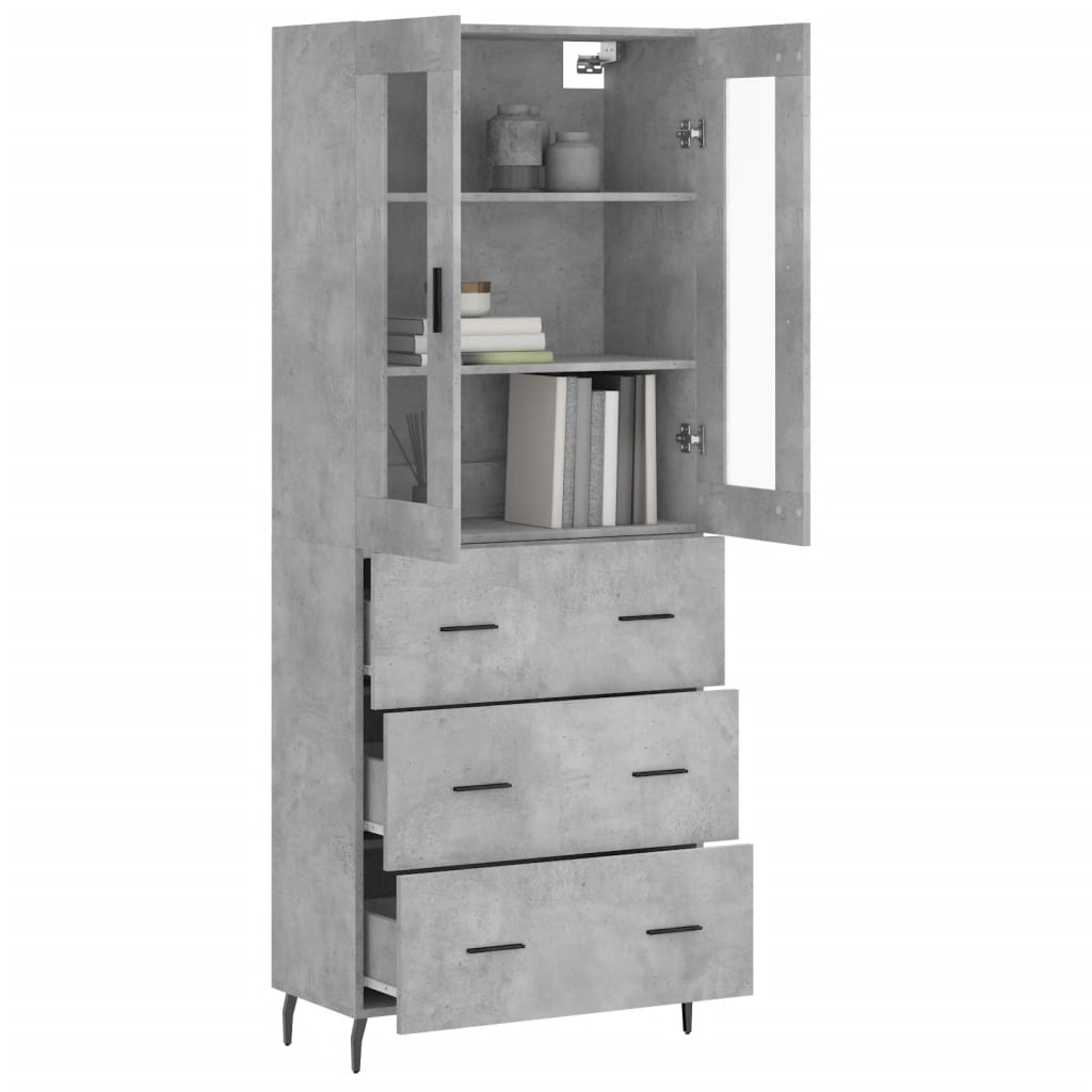 vidaXL Highboard Concrete Grey 69.5x34x180 cm Engineered Wood