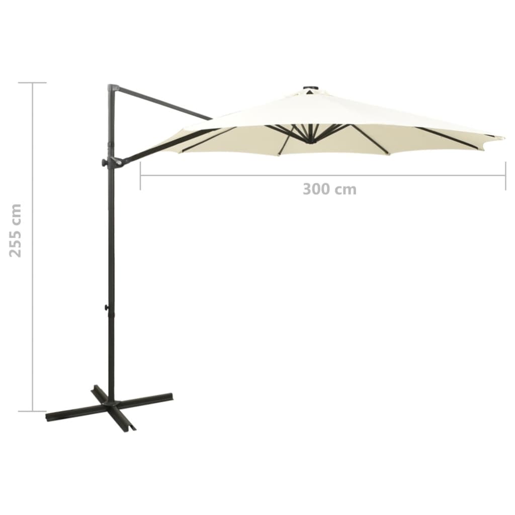 vidaXL Cantilever Garden Parasol with Pole and LED Lights Sand 300 cm