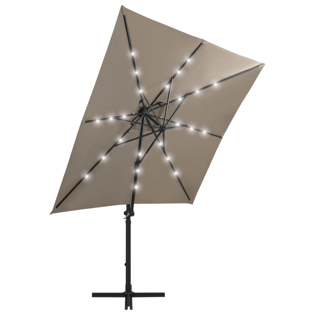 vidaXL Cantilever Garden Parasol with Pole and LED Lights Taupe 250 cm