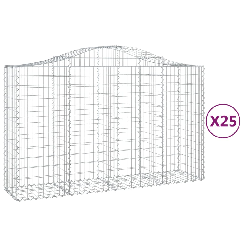 vidaXL Arched Gabion Baskets 25 pcs 200x50x120/140 cm Galvanised Iron