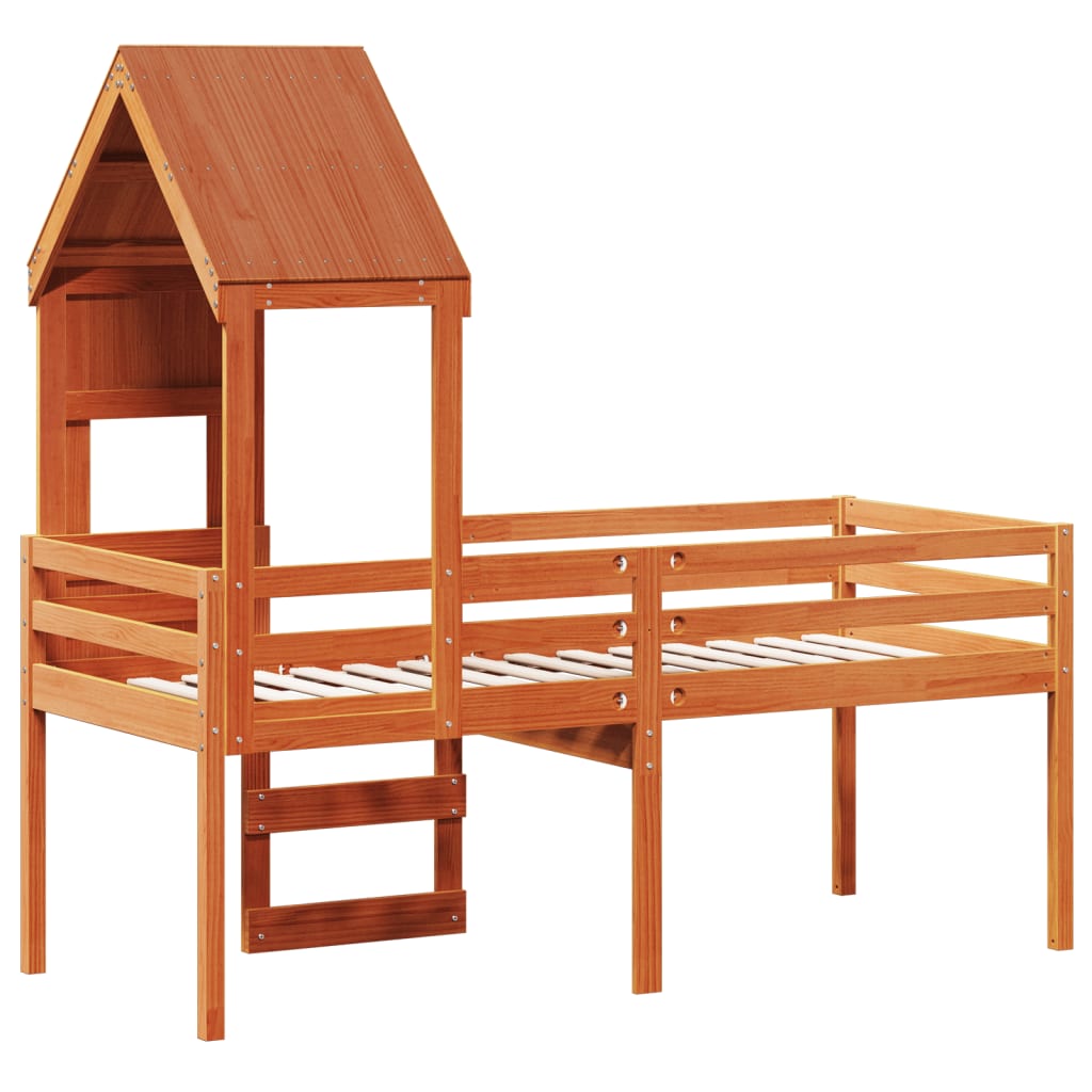 vidaXL High Sleeper Bed with Roof Wax Brown 90x190 cm Solid Wood Pine