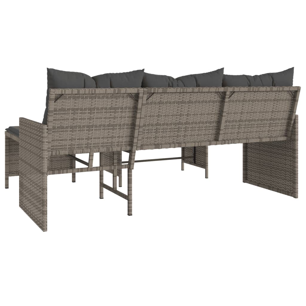 vidaXL Garden Sofa with Table and Cushions L-Shaped Grey Poly Rattan