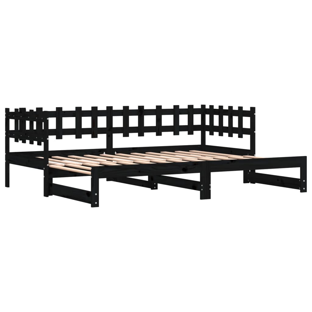 vidaXL Pull-out Day Bed without Mattress Black 2x(90x200) cm Solid Wood