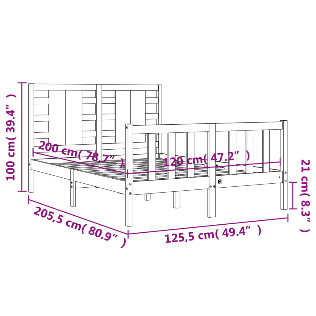 vidaXL Bed Frame without Mattress Black 120x200 cm Solid Wood Pine