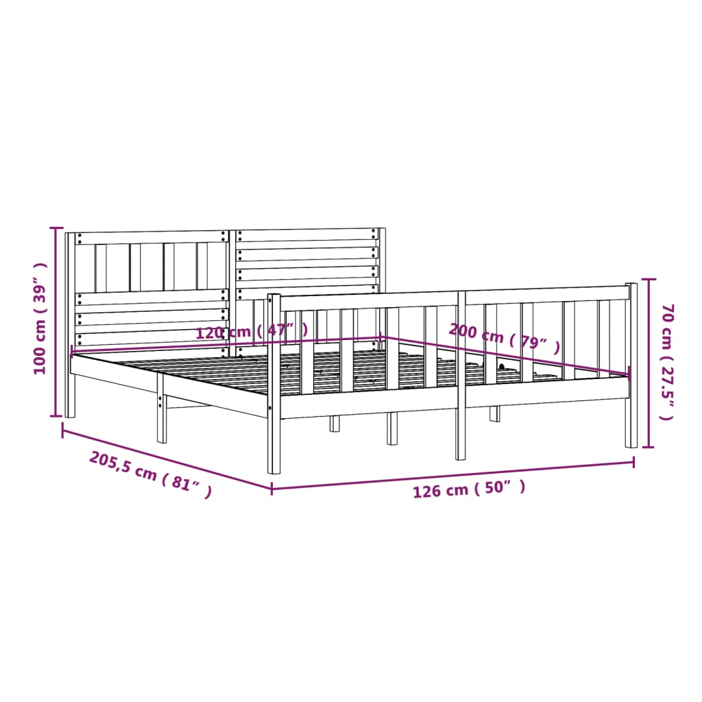 vidaXL Bed Frame without Mattress White Solid Wood 120x200 cm (810078+814135)