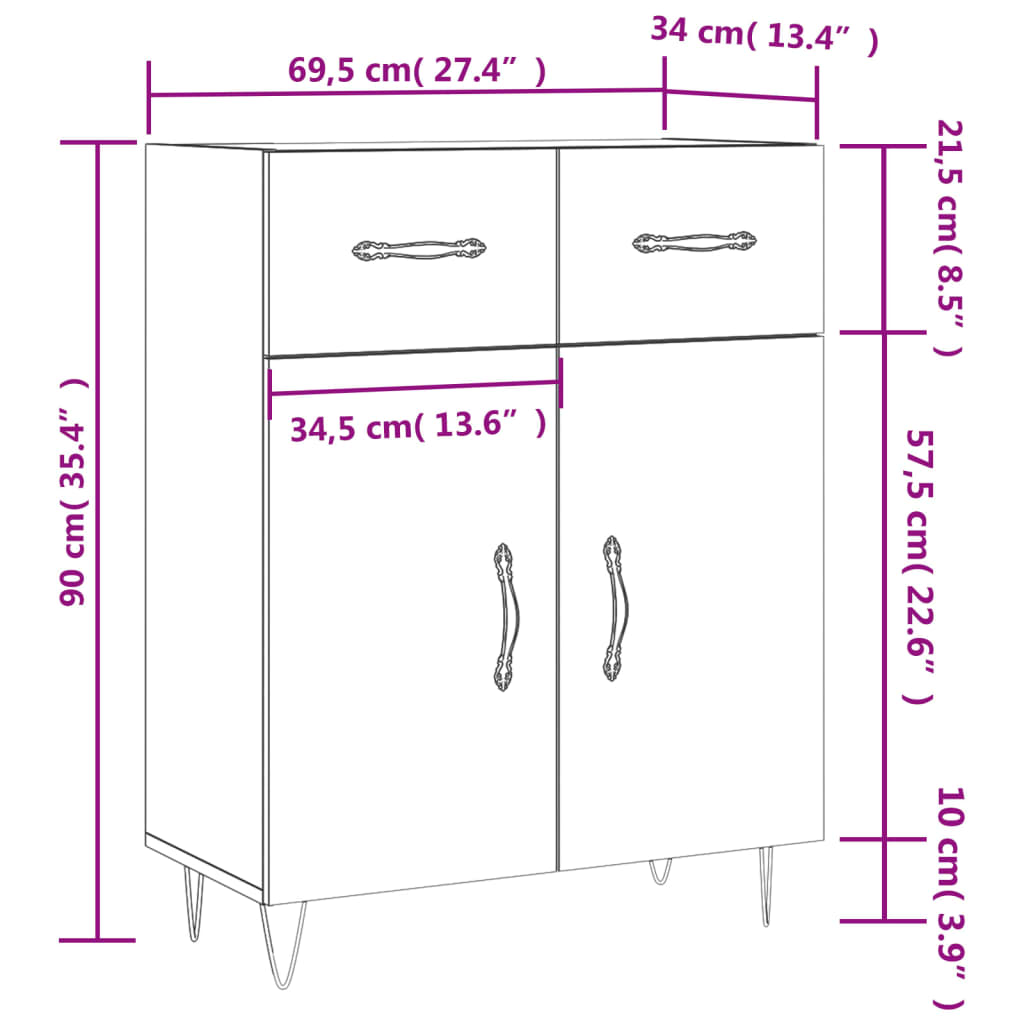 vidaXL Sideboard Sonoma Oak 69.5x34x90 cm Engineered Wood