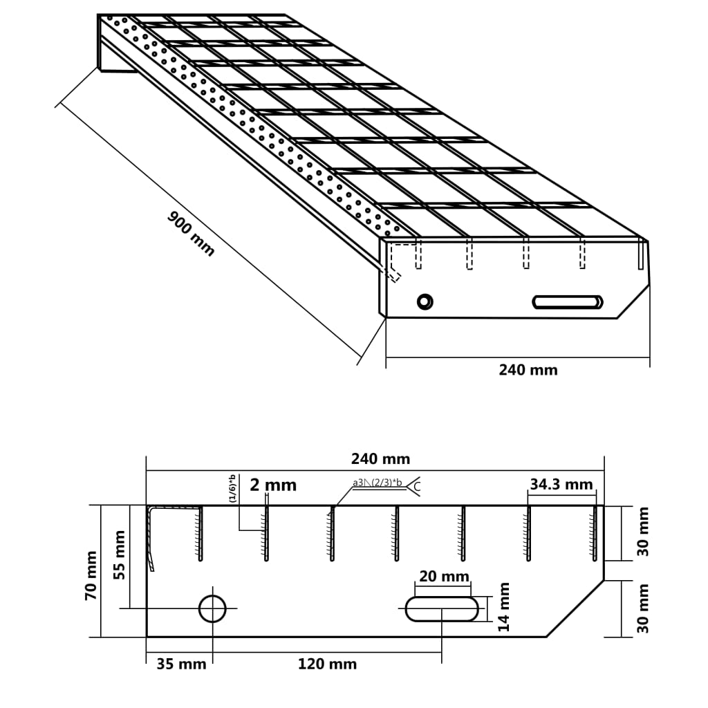 vidaXL Grate Step 90x24x7 cm Galvanised Steel