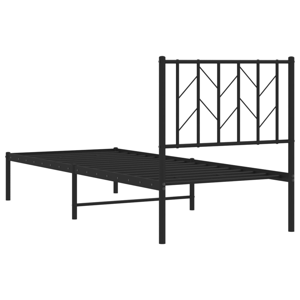 vidaXL Metal Bed Frame without Mattress with Headboard Black 75x190 cm Small Single