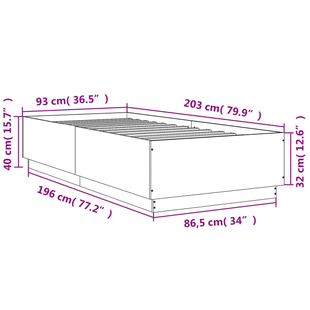 vidaXL Bed Frame without Mattress Grey Sonoma 90x200 cm